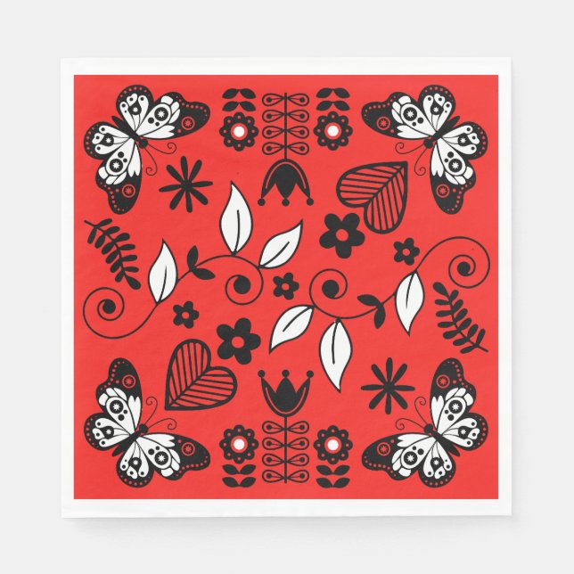 Butterfly Scandinavian folkart Pappersservett (Framsidan)