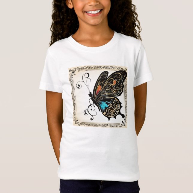 Butterfly Scrollwork Tshirt T Shirt (Framsida)