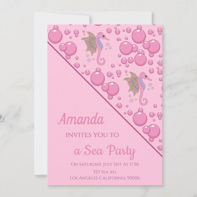 Butterfly Seahorse Anpassningsbar Sea Party Rosa Inbjudningar (Framsida)