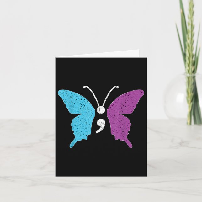 Butterfly Semicolon Lila&amp; Teal Suicide Prev Kort (Framsida)