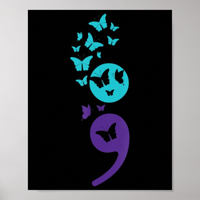 Butterfly Semicolon Suicide Awareness Mental Healt Poster (Framsidan)