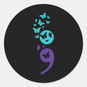 Butterfly Semicolon Suicide Awareness Mental Healt Runt Klistermärke