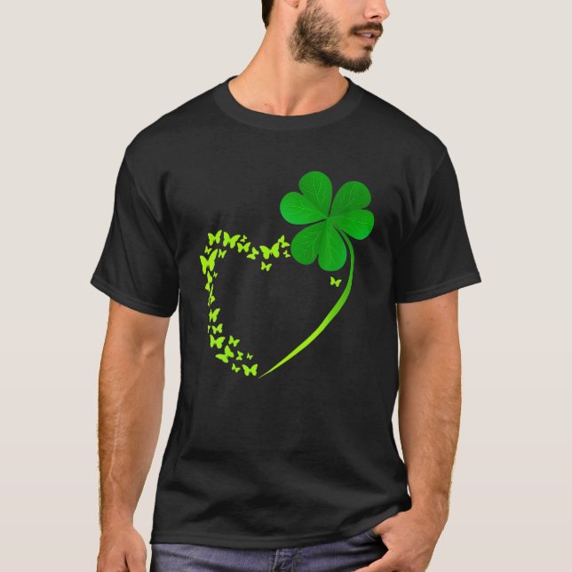 Butterfly Shamrock Heart Lucky Klöver Shape St Pat T Shirt (Framsida)