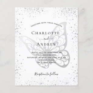 Butterfly silver gray glitter wedding budget flygblad