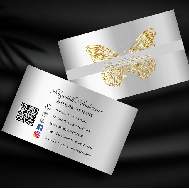 Butterfly silver guld QR-kod Visitkort (Skapare uppladdad)