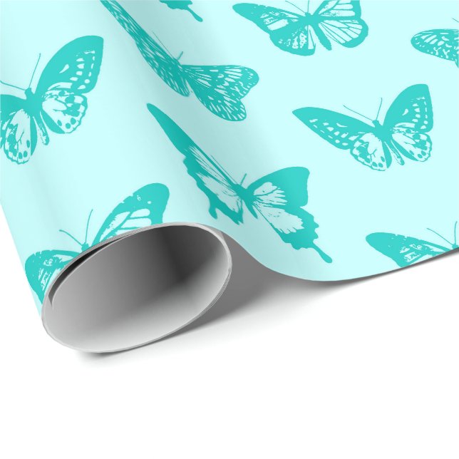 Butterfly sketch, aqua och turkos presentpapper (Rullad Hörn)