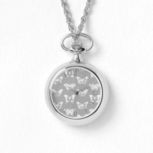 Butterfly sketch, silver grått och vit armbandsur
