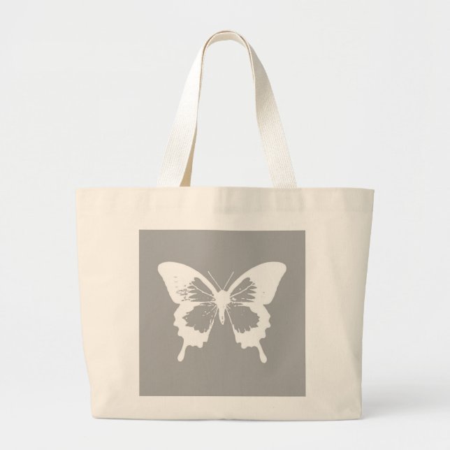 Butterfly sketch, silver grått och vit jumbo tygkasse (Framsidan)