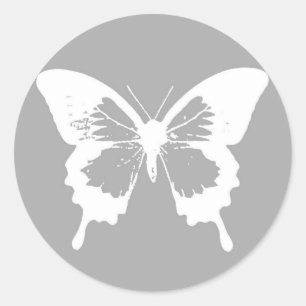 Butterfly sketch, silver grått och vit runt klistermärke