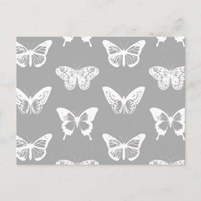 Butterfly sketch, silver grått och vit vykort (Framsida)