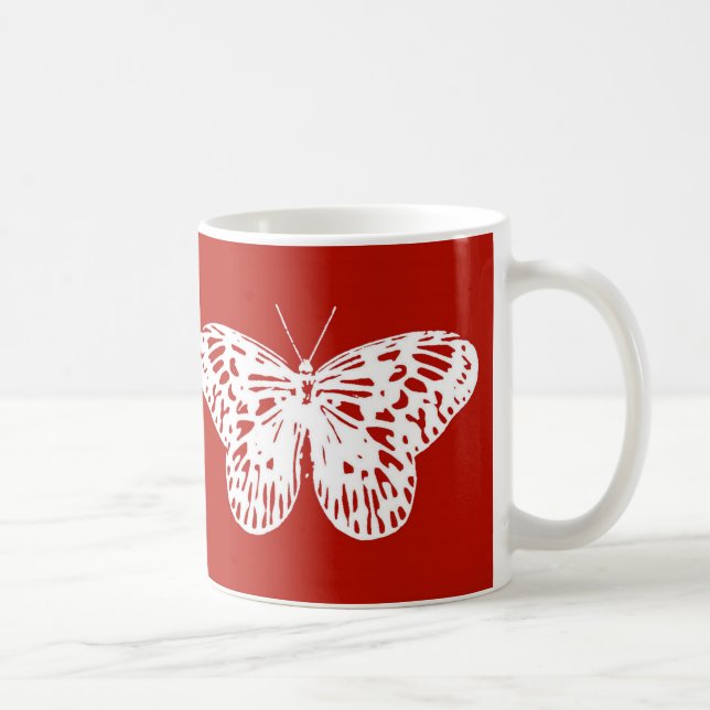 Butterfly-skiss, djup röd och vit kaffemugg (Höger)