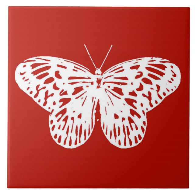 Butterfly-skiss, djup röd och vit kakelplatta (Framsidan)