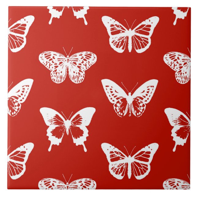Butterfly-skiss, djup röd och vit kakelplatta (Framsidan)