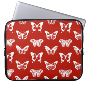 Butterfly-skiss, djup röd och vit laptop sleeve