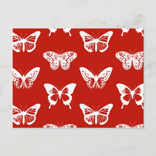 Butterfly-skiss, djup röd och vit vykort (Framsida)