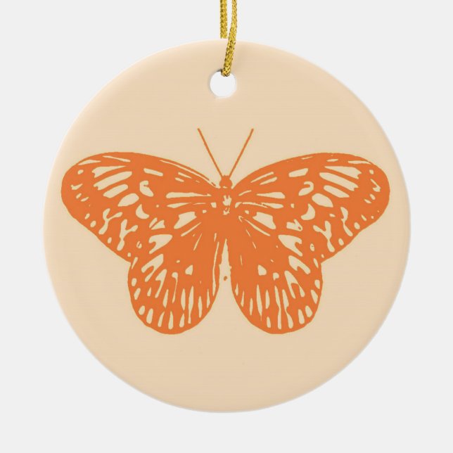 Butterfly-skiss, korall-orange julgransprydnad keramik (Framsidan)
