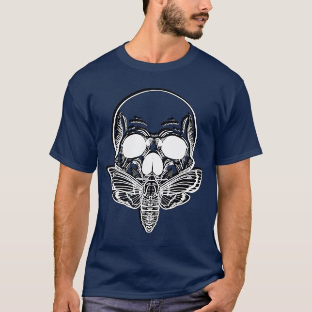 Butterfly Skull Moth Skeleton Goth Punk Sten Horro T Shirt (Framsida)