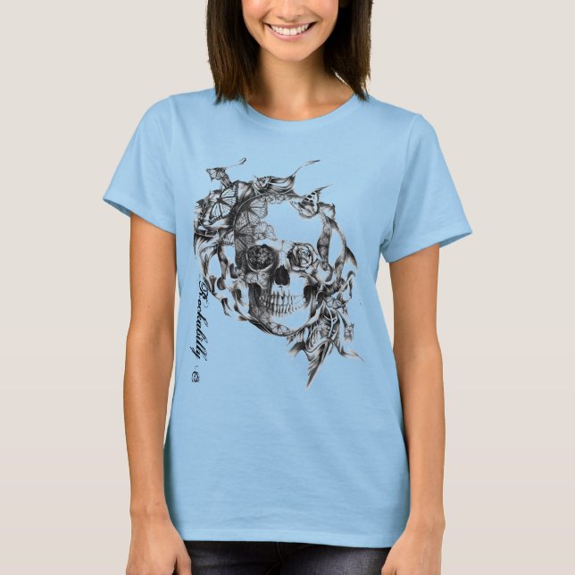 Butterfly Skull Rockabilly J-burnout T T-shirt (Framsida)