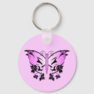 Butterfly Skull Rosa Nyckelring