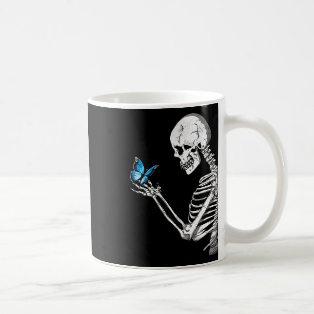 Butterfly Skull Skeleton Retro Halloween Kaffemugg (Höger)