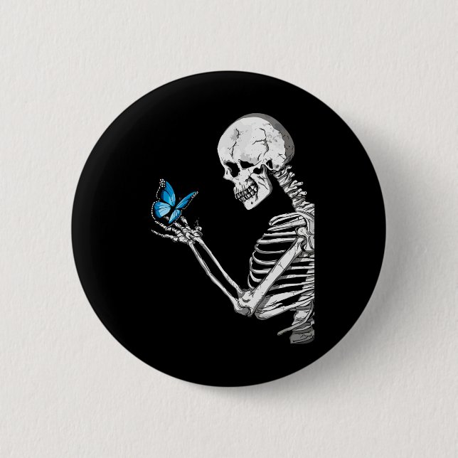 Butterfly Skull Skeleton Retro Halloween Knapp (Framsida)