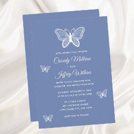Butterfly Snöre Dusty Blue Elegant bröllop Inbjudningar