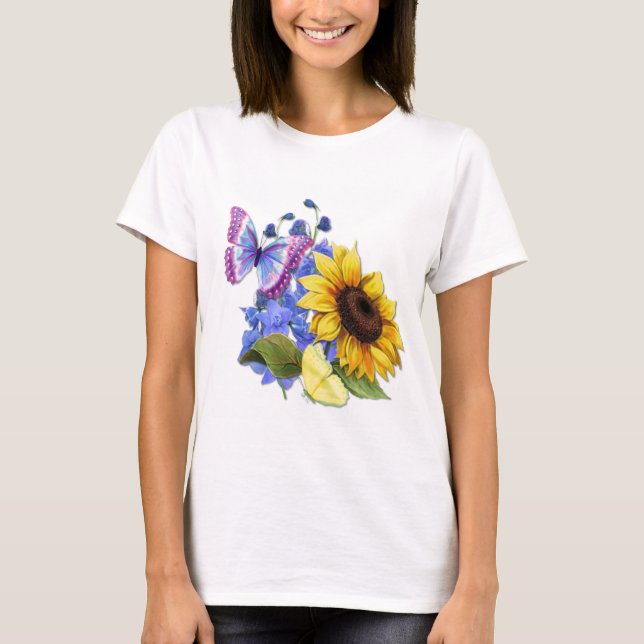 Butterfly Solros Garden Tee Shirt (Framsida)