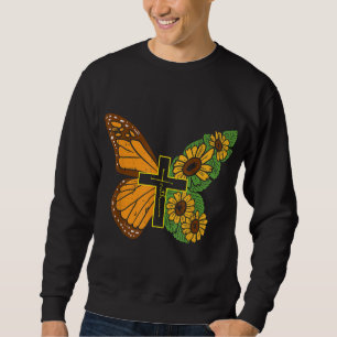 Butterfly Solros Kor Faith Jesus Christia Lång Ärmad Tröja