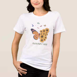 Butterfly & Solros T-Shirt - Vattenfärgad Blommigt