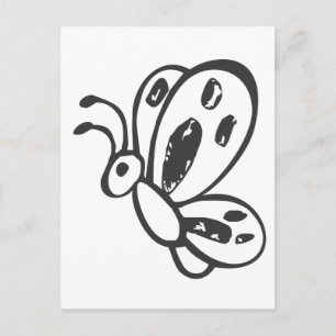 Butterfly som flyger i Black and White Sketch Vykort