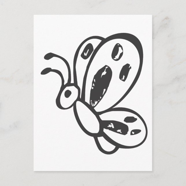 Butterfly som flyger i Black and White Sketch Vykort (Framsida)