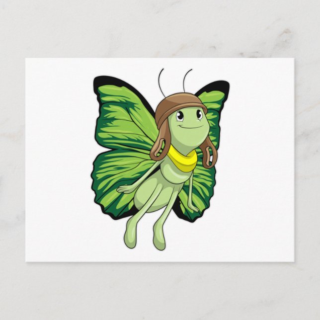 Butterfly som pilot med pilotthat vykort (Framsida)