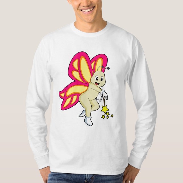 Butterfly som Wizard med Magic trollspö T Shirt (Framsida)