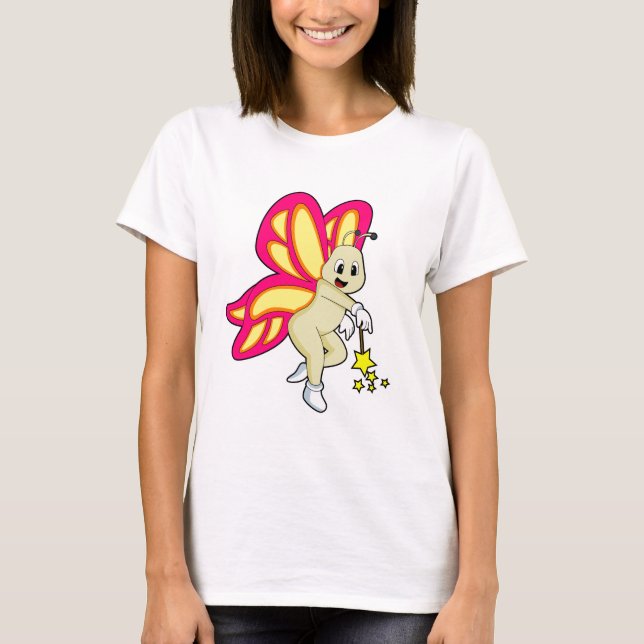 Butterfly som Wizard med Magic trollspö T Shirt (Framsida)