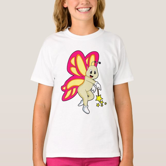 Butterfly som Wizard med Magic trollspö T Shirt (Framsida)