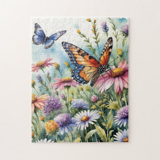 Butterfly Spring Meadow Wildflowers Watercolor Pussel