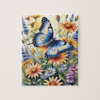 Butterfly Spring Meadow Wildflowers Watercolor Pussel