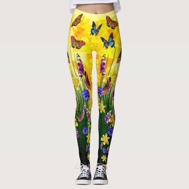 Butterfly Springtime Flowers Leggings (Framsida)