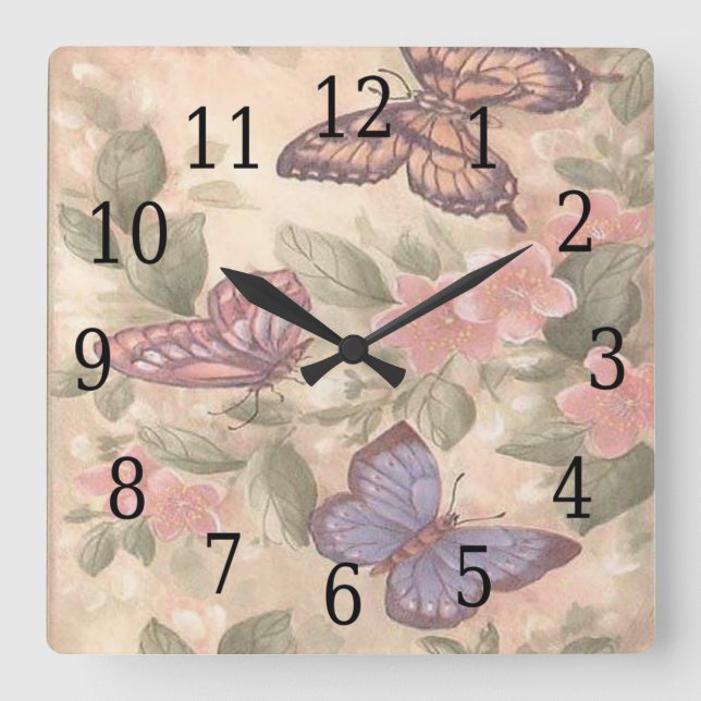 Butterfly Square Clock Fyrkantig Klocka (Framsida)