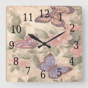 Butterfly Square Clock Fyrkantig Klocka