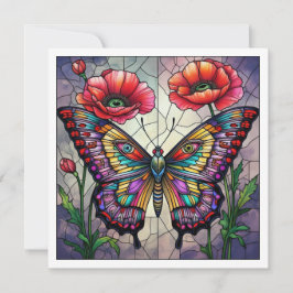 Butterfly stained glass design poppy flower kort