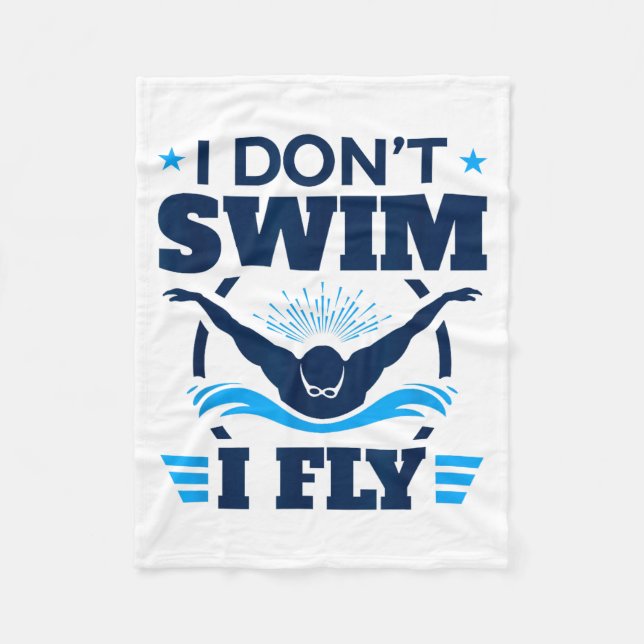 Butterfly Stroke Swimmer I Don't Swim I Fly  Fleecefilt (Framsidan)