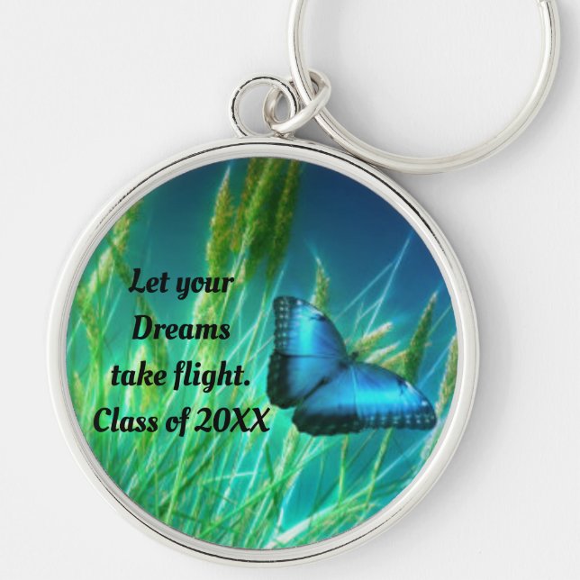 Butterfly Studenten-knappens nyckelkedja Rund Silverfärgad Nyckelring (Framsidan)