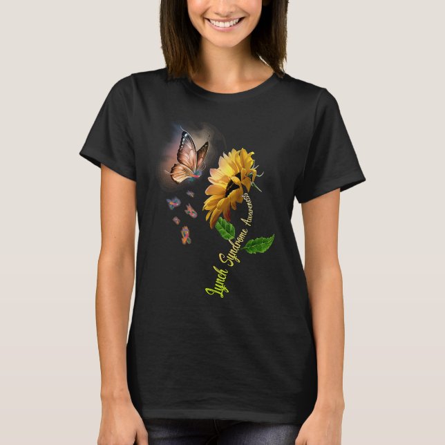 Butterfly SunblommLynch Syndrome Awareness T Shirt (Framsida)