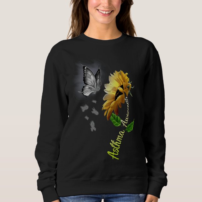 Butterfly Sunflower Asthma Awareness T Shirt (Framsida)