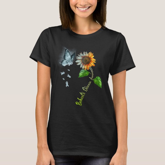 Butterfly Sunflower Behcet s Disease Awareness T Shirt (Framsida)