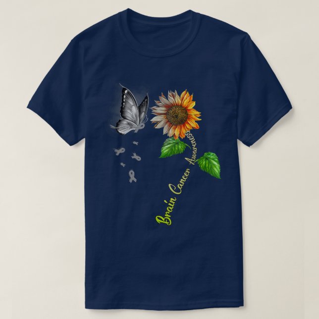 Butterfly Sunflower Brain Cancer Awareness  T Shirt (Design framsida)