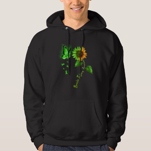 Butterfly Sunflower Brain Injury Awareness Hoodie (Framsida)