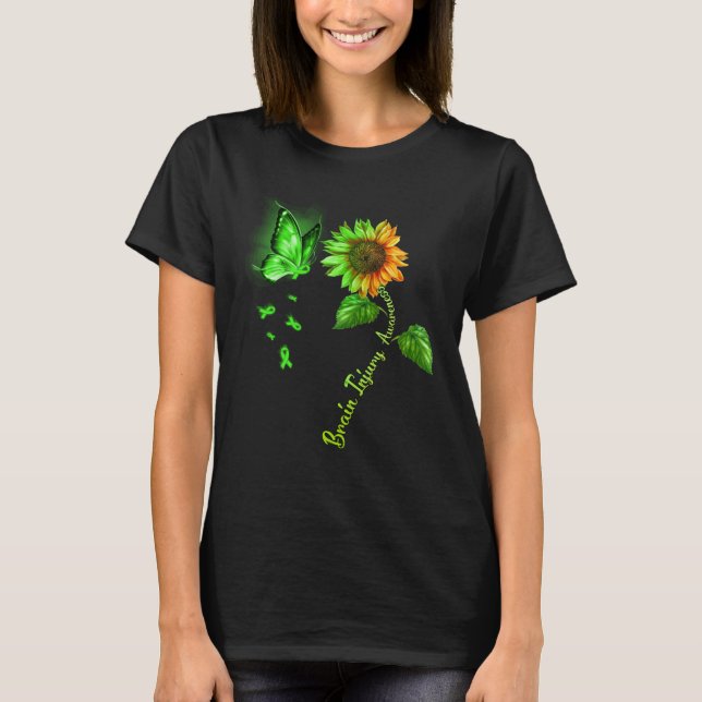 Butterfly Sunflower Brain Injury Awareness T Shirt (Framsida)