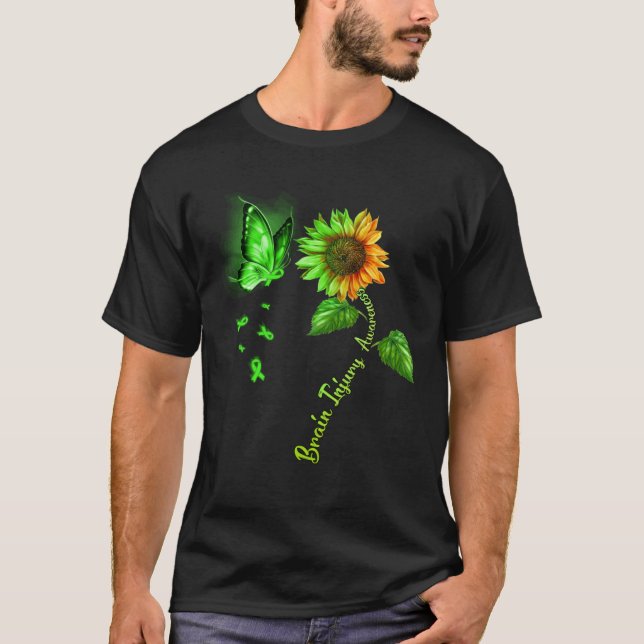 Butterfly Sunflower Brain Injury Awareness T Shirt (Framsida)
